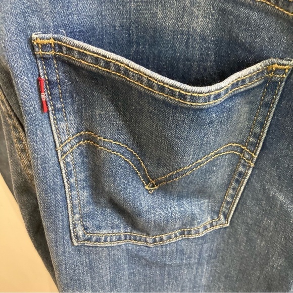 LEVI’S Sz L Fitted High Rise Jean Overalls Adjustable Straps Distressed Knees - Picture 14 of 16